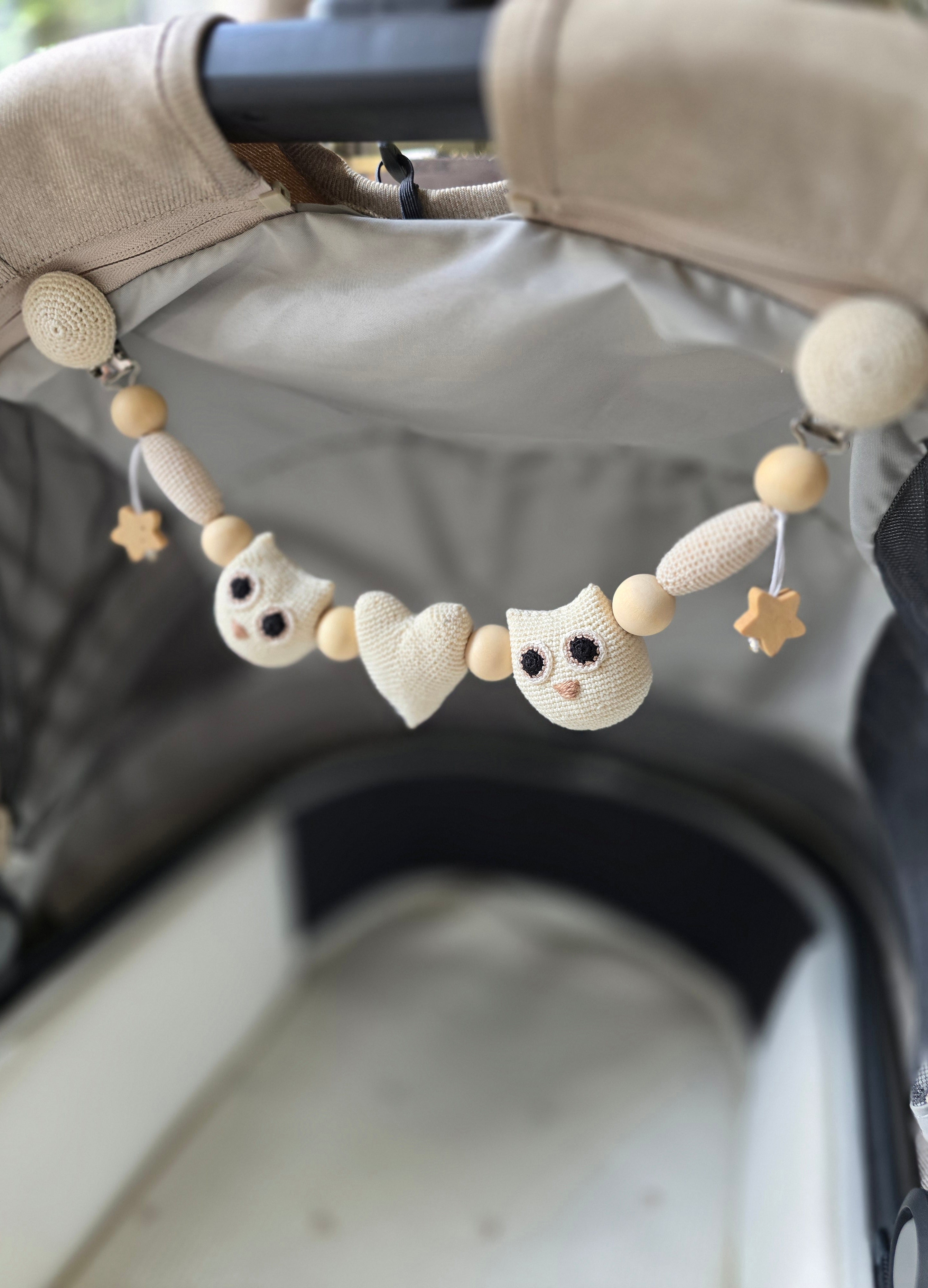 Baby Gift Set - Baby Pram Accessory, Rattle Toy, Dummy Pacifier Clip Owl White