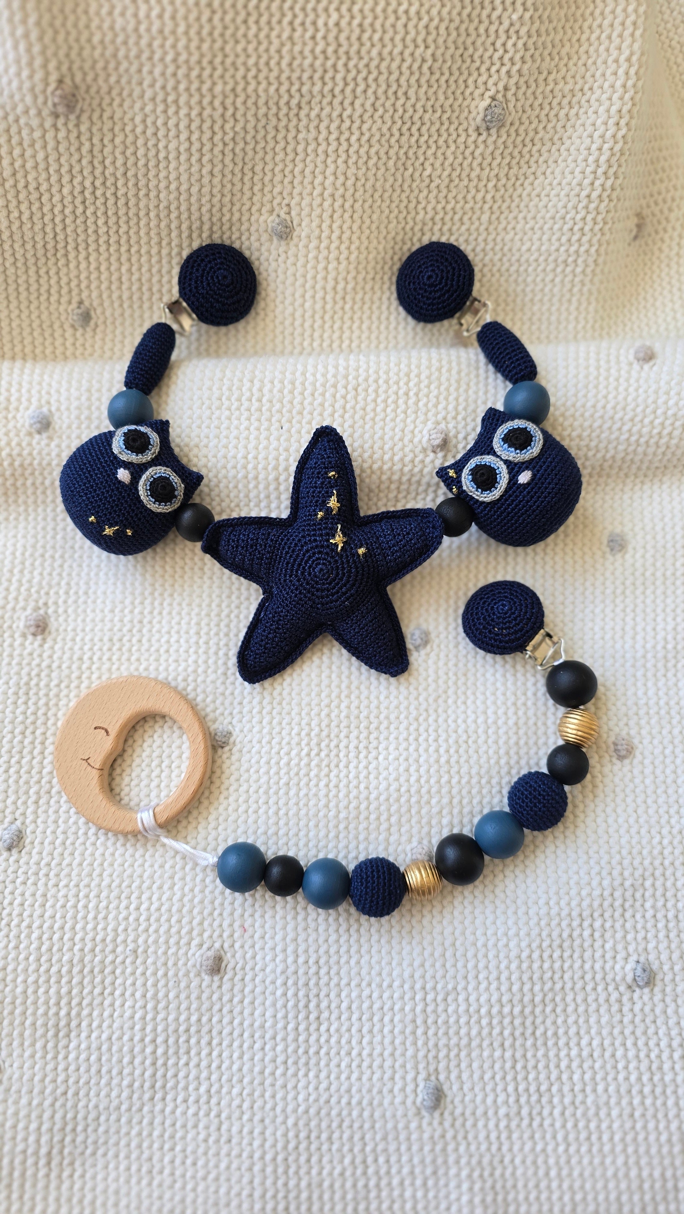 Baby Gift Set 'Magical Night' - Baby Pram Accessory, Dummy Pacifier Clip Owl