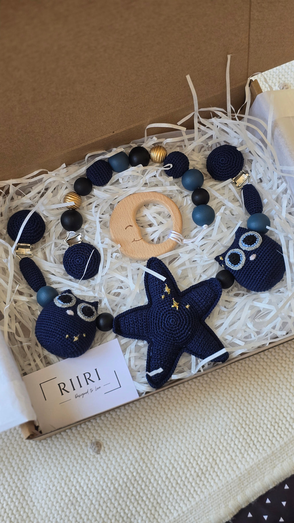 Baby Gift Set 'Magical Night' - Baby Pram Accessory, Dummy Pacifier Clip Owl