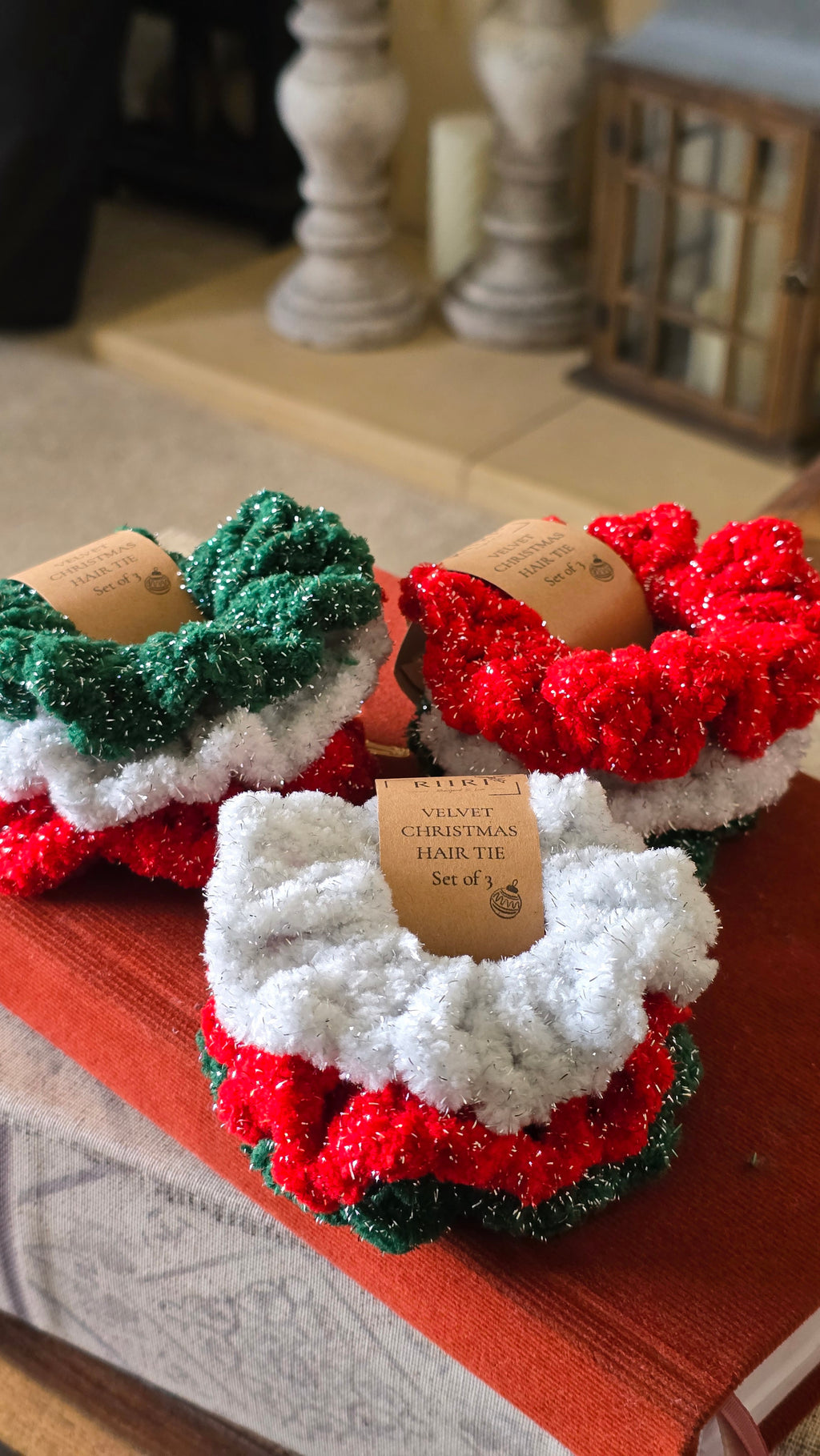Frosty Christmas Velvet Sparkle Scrunchie Set