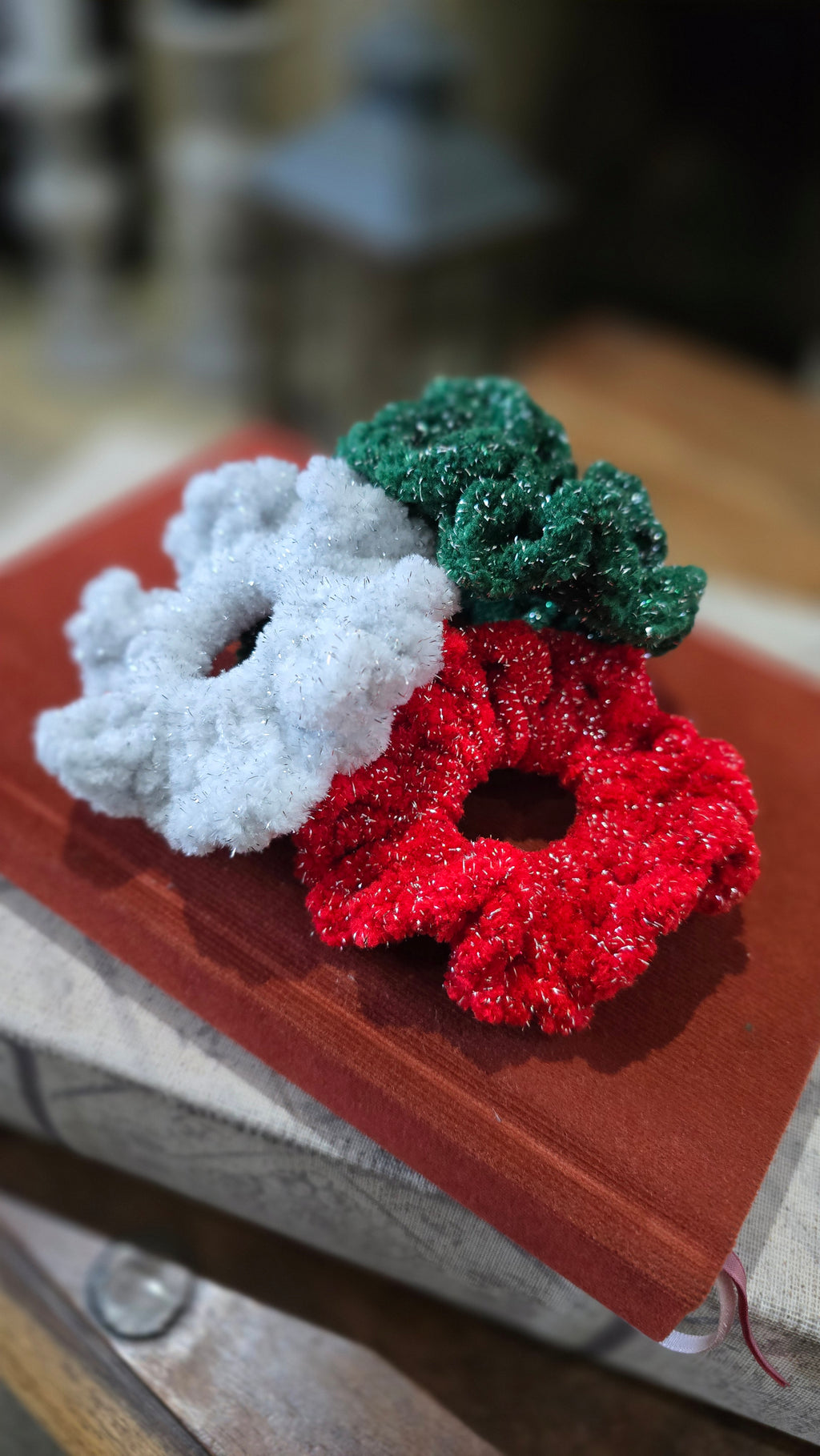 Frosty Christmas Velvet Sparkle Scrunchie Set